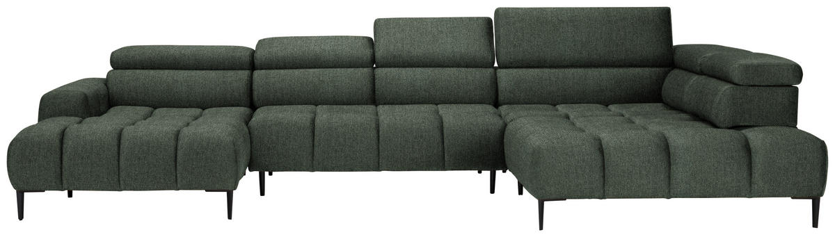 WOHNLANDSCHAFT Dunkelgrün Webstoff  - Dunkelgrün/Schwarz, Design, Textil/Metall (177/385/216cm) - Welnova