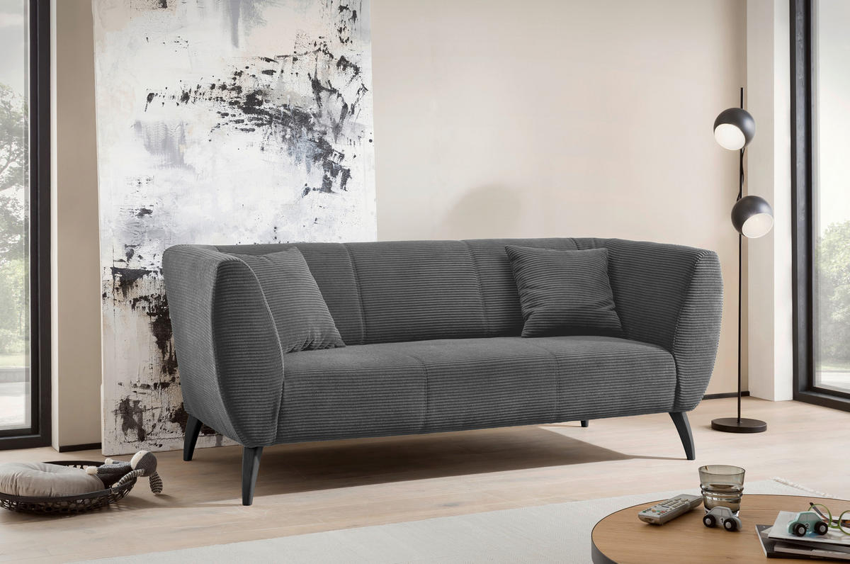 3-SITZER-SOFA in Cord Grau  - Schwarz/Grau, Modern, Holz/Textil (208/83/88cm) - MID.YOU