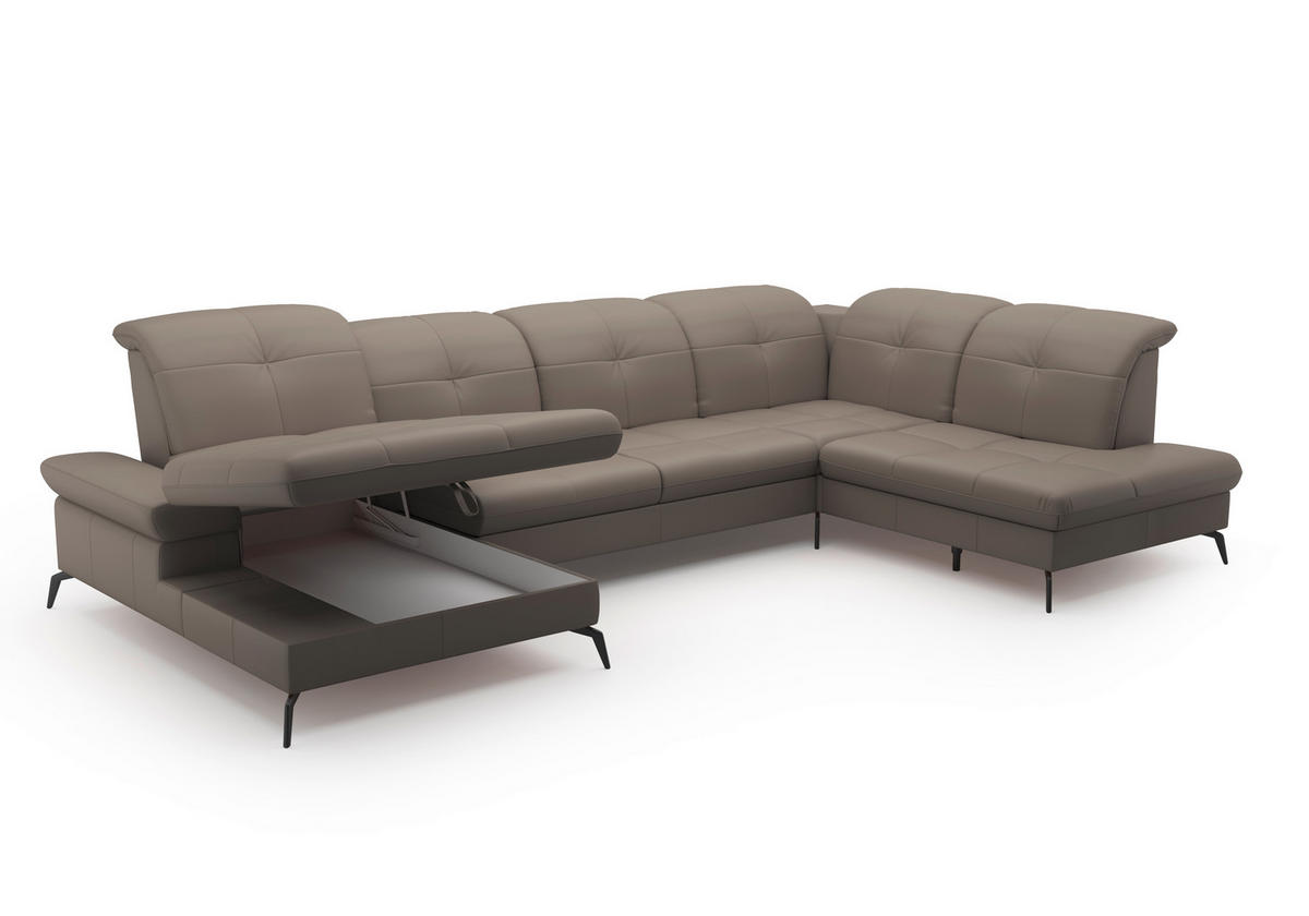 WOHNLANDSCHAFT in Echtleder Grau  - Schwarz/Grau, Konventionell, Leder/Metall (185/357/231cm) - Sit & More