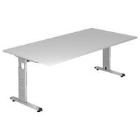 SCHREIBTISCH 200/100/65-85 cm  in Grau  - Silberfarben/Grau, KONVENTIONELL, Holzwerkstoff/Metall (200/100/65-85cm) - Venda