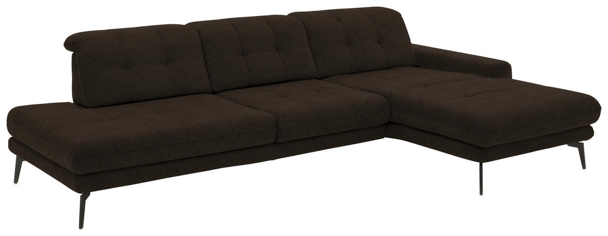 ECKSOFA in Flachgewebe Dunkelbraun  - Dunkelbraun/Schwarz, Design, Textil/Metall (309/190cm) - Beldomo Style
