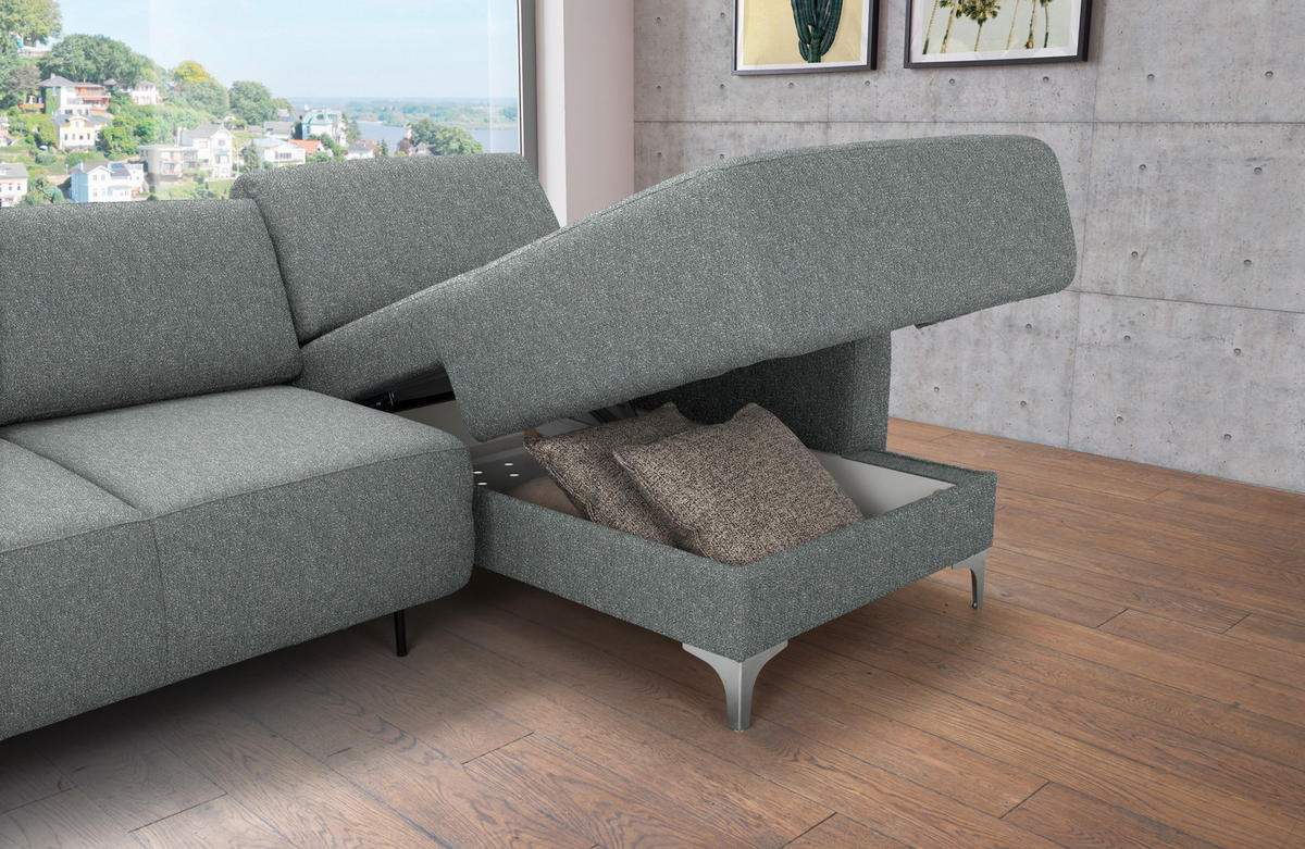 ECKSOFA  in Mikrovelours Graugrün  160/248 cm  - Alufarben/Graugrün, Design, Textil/Metall (160/248cm) - Sedda