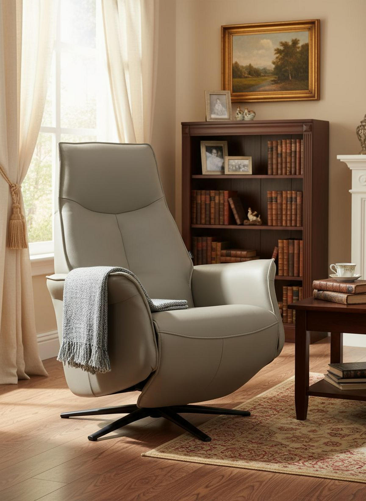 RELAXSESSEL Lederlook Echtleder    - Schwarz/Grau, Design, Leder/Holz (79/110/83cm) - Livetastic