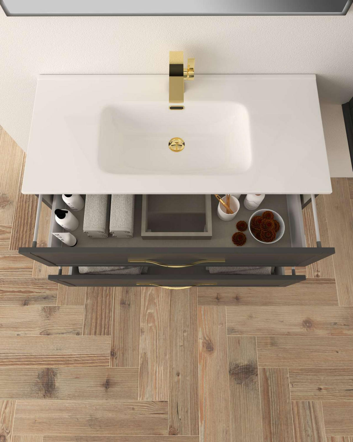 MOSDÓSZEKRÉNY MOSDÓVAL 101/57/46 cm  - krómszínű/fekete, Basics, faalapú anyag/fém (101/57/46cm) - Welnova