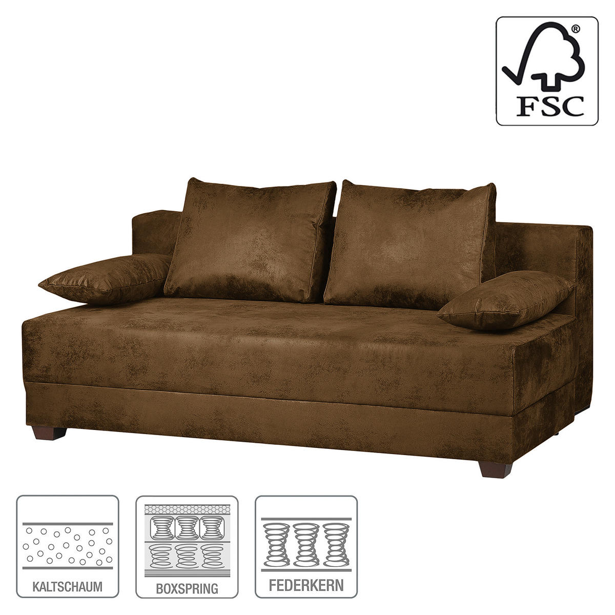 SCHLAFSOFA  mit Schlafen auf Sitzhöhe, Rücken echt Mikrofaser Braun  - Dunkelbraun/Braun, Design, Holz/Textil (202/85/110cm) - MID.YOU