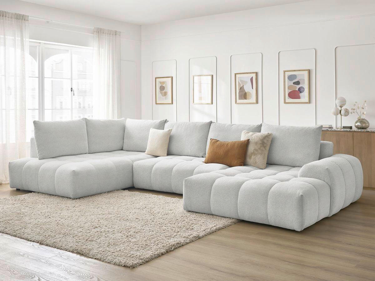 ECKSCHLAFSOFA EVEREST  mit Rücken echt, Armteil links, Armteil rechts Flachgewebe Hellgrau  - Hellgrau/Schwarz, MODERN, Kunststoff/Textil (212/423/198cm)