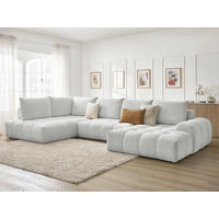 ECKSCHLAFSOFA EVEREST  mit Rücken echt, Armteil links, Armteil rechts Flachgewebe Hellgrau  - Hellgrau/Schwarz, MODERN, Kunststoff/Textil (212/423/198cm)