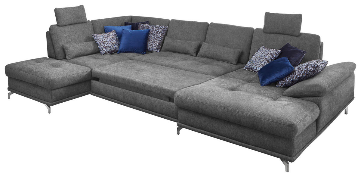 WOHNLANDSCHAFT Grau Flachgewebe  - Silberfarben/Grau, KONVENTIONELL, Textil/Metall (223/363/176cm) - Sit & More