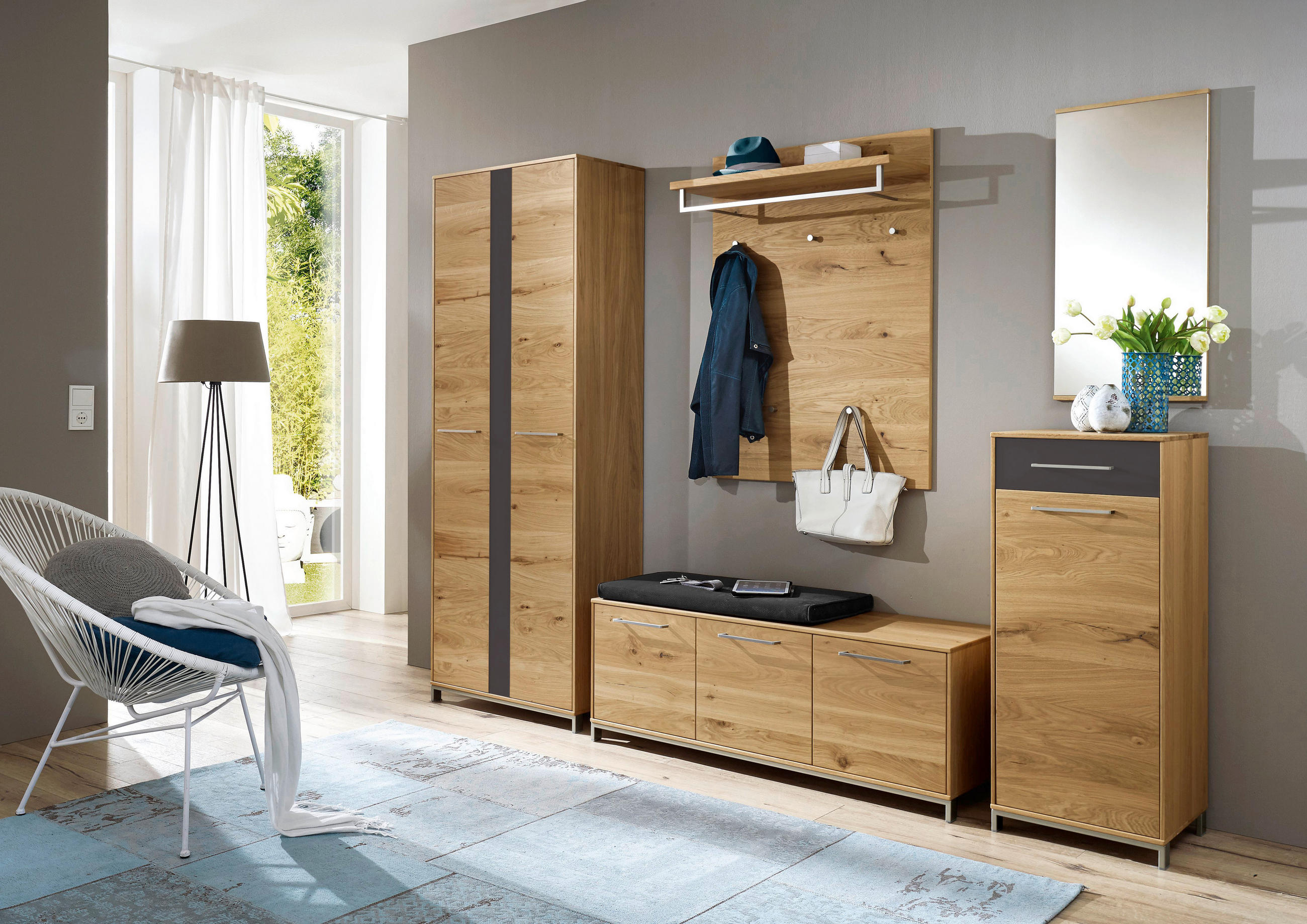 GARDEROBE Anthrazit, Eichefarben  - Eichefarben/Anthrazit, Design, Glas/Holz (265/195/40cm)