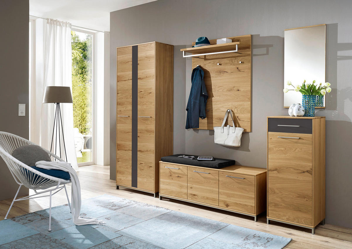 GARDE-ROBE 6-teilig  in 265/195/40 cm  - Eichefarben/Anthrazit, Design, Glas/Holz (265/195/40cm)