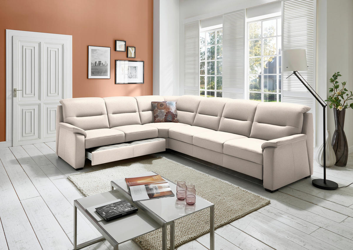 ECKSOFA in Mikrofaser Creme  245/303 cm  - Creme/Schwarz, KONVENTIONELL, Holz/Textil (245/303cm) - Beldomo Comfort