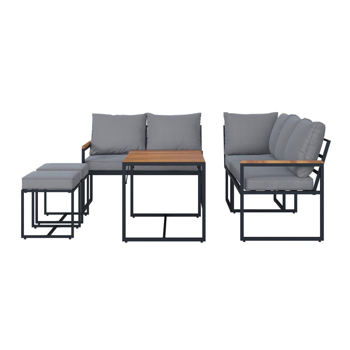 DINING-LOUNGESET  - Schwarz/Akaziefarben, Design, Holz/Textil (205/205cm) - Ambia Garden