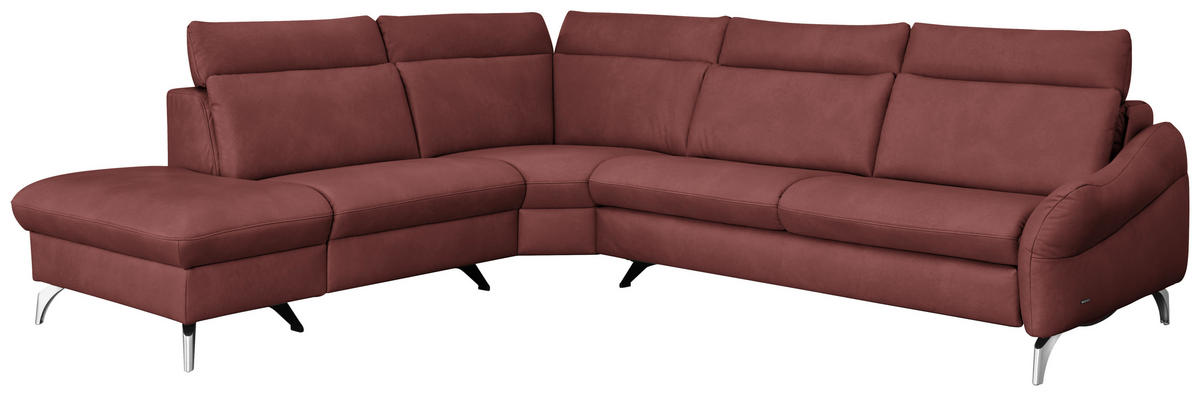 ECKSOFA in Echtleder Rotbraun  - Edelstahlfarben/Rotbraun, Konventionell, Leder/Metall (242/296cm) - Himolla Komfortklass