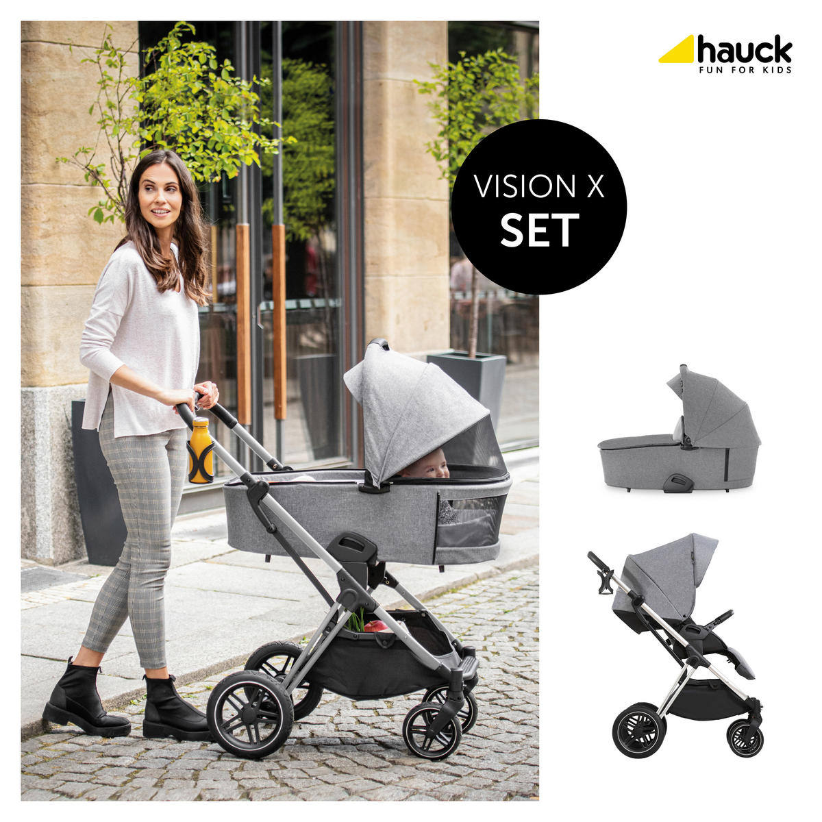 SET DJEČJIH KOLICA  Vision X  - siva/srebrne boje, Basics, tekstil/metal (58/104,5/94cm) - Hauck