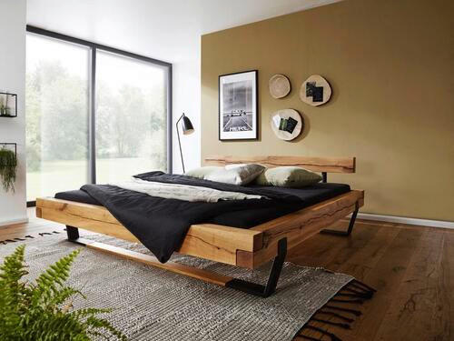 BALKENBETT 140/200 cm  in Eichefarben  - Eichefarben/Schwarz, KONVENTIONELL, Holz/Metall (140/200cm) - Livetastic