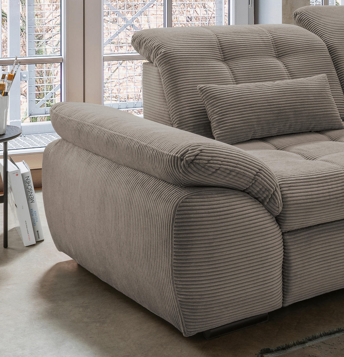 ECKSOFA in Cord Graubraun  - Graubraun/Schwarz, Modern, Textil/Metall (314/184cm) - Livetastic