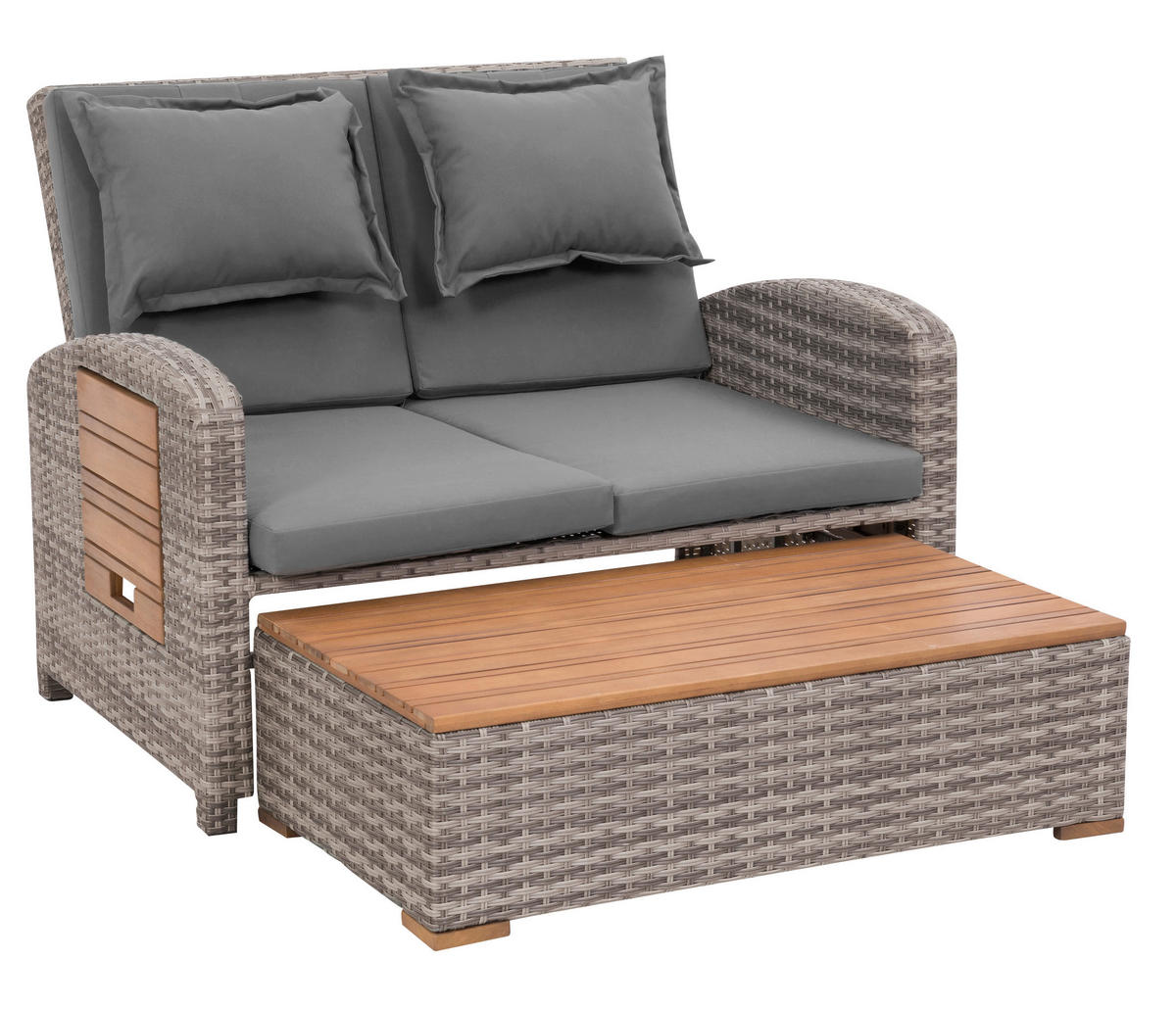 LOUNGEGARNITUR   117/93/74 cm Teakholz Stahl  - Grau, Basics, Holz/Textil (117/93/74cm) - Gardenson
