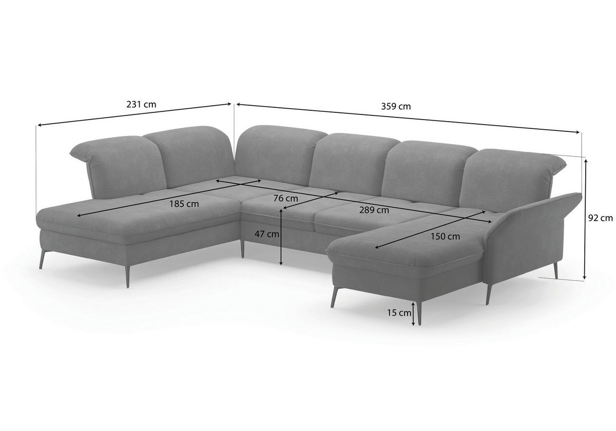 WOHNLANDSCHAFT in Flachgewebe Dunkelgrau  - Dunkelgrau/Schwarz, Konventionell, Textil/Metall (231/359/198cm) - Sit & More