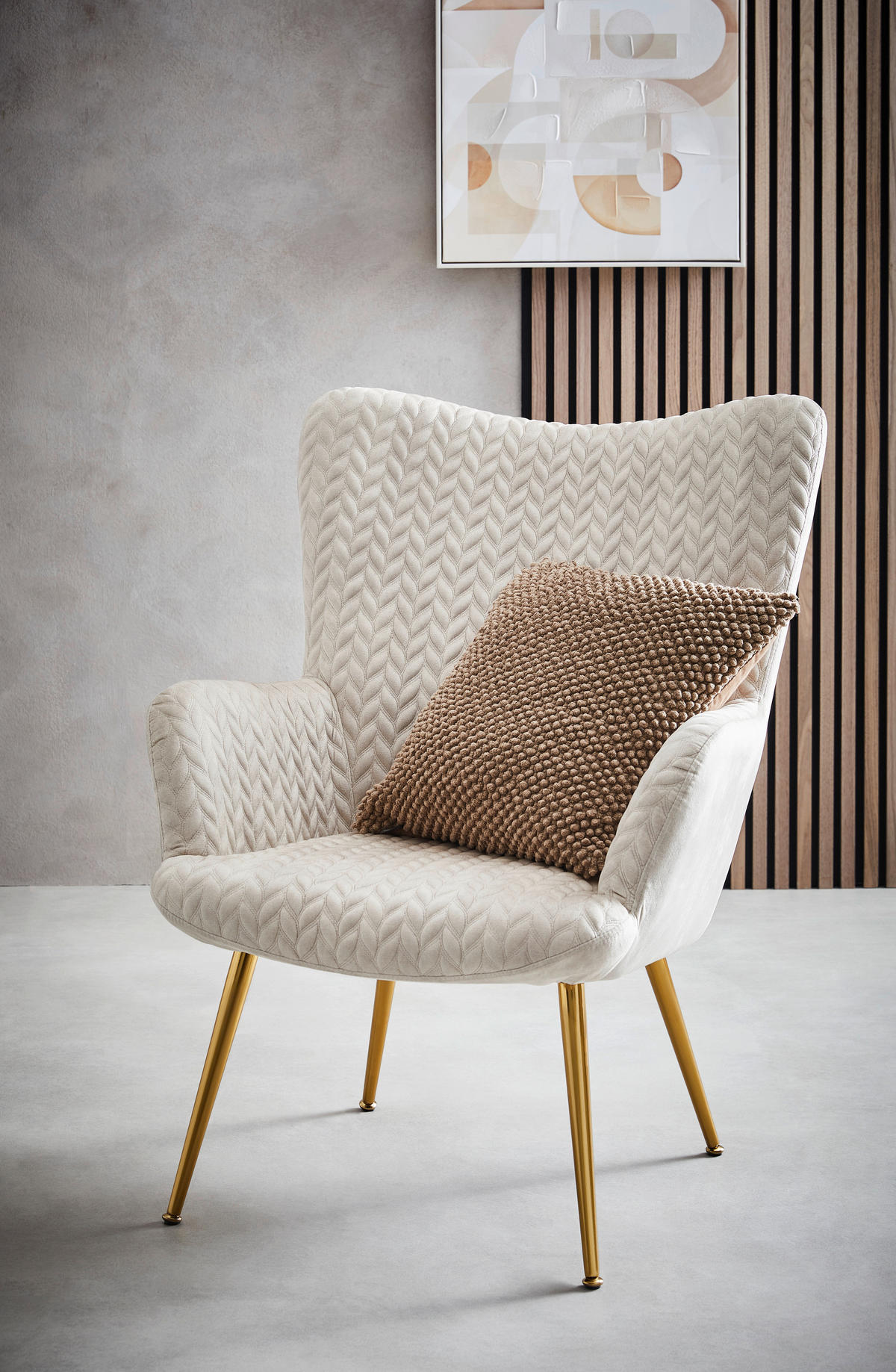 KRESLO UŠIAK, kov, textil, béžová - zlatá/béžová, Design, kov/textil (74/96/83cm) - Ambia Home