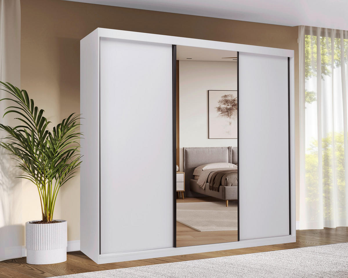 SCHIEBETÜRENSCHRANK 250/215/59,5 cm 3-türig Weiß  - Schwarz/Weiß, MODERN, Holzwerkstoff/Metall (250/215/59,5cm) - MID.YOU