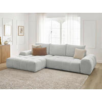 ECKSCHLAFSOFA EVEREST  mit Rücken echt, Armteil links, Armteil rechts Flachgewebe Hellgrau  - Hellgrau/Schwarz, MODERN, Kunststoff/Textil (180/318cm) - Livetastic