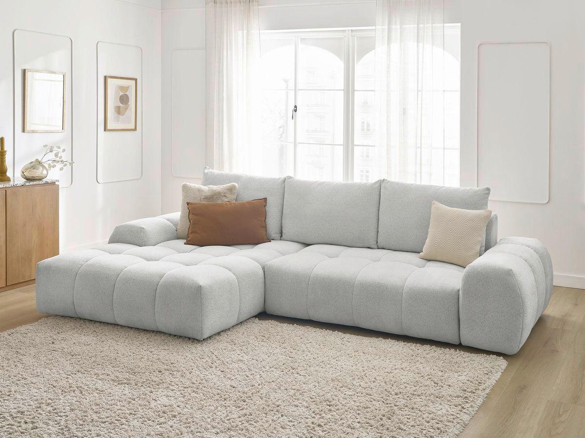 ECKSCHLAFSOFA EVEREST  mit Rücken echt, Armteil links, Armteil rechts Flachgewebe Hellgrau  - Hellgrau/Schwarz, MODERN, Kunststoff/Textil (180/318cm) - Livetastic