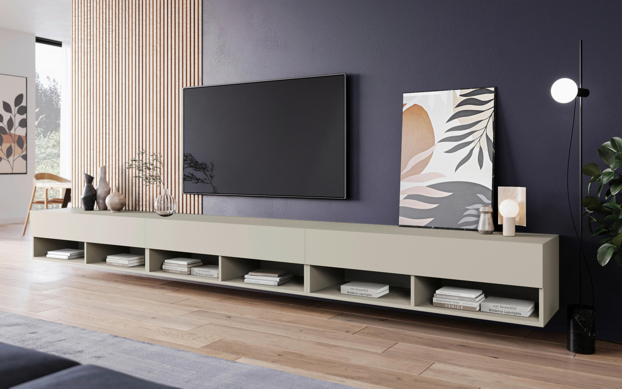 TV-BÄNK  i 300/27/31 cm  - beige/grå, Trend, trämaterial/plast (300/27/31cm)