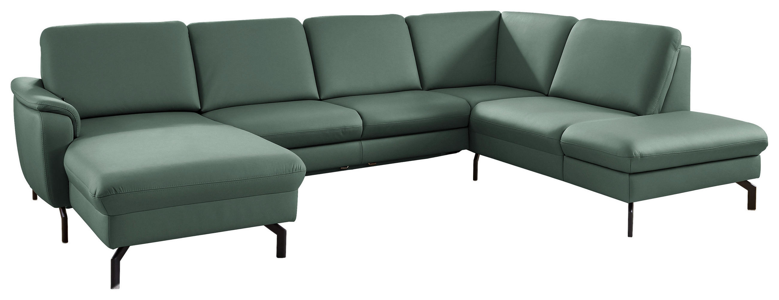 WOHNLANDSCHAFT Echtleder Opal  - Opal/Schwarz, Konventionell, Leder/Metall (168/306/224cm) - Beldomo Premium