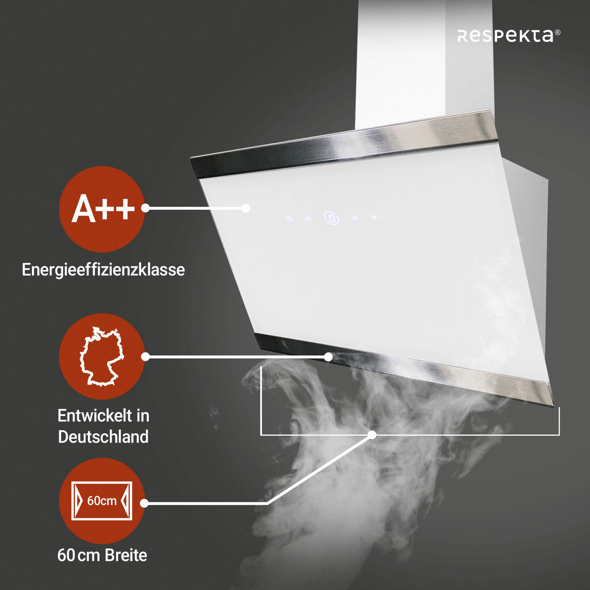 DUNSTABZUGSHAUBE CH89060W  - Weiß, Trend, Glas/Metall (59,5/74,2-109,2/38,5cm) - Respekta