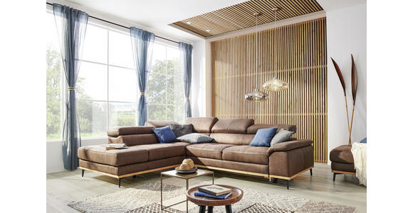 ECKSOFA inkl.Funktionen Dunkelbraun Lederlook - Dunkelbraun/Schwarz, Natur, Holz/Textil (226/282cm) - Novel