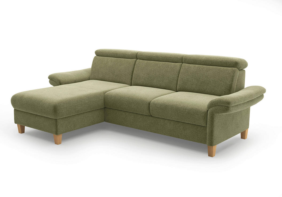 ECKSOFA GLENDALE E Hellgrün Flachgewebe  - Eichefarben/Hellgrün, KONVENTIONELL, Holz/Textil (166/253cm) - Sit & More