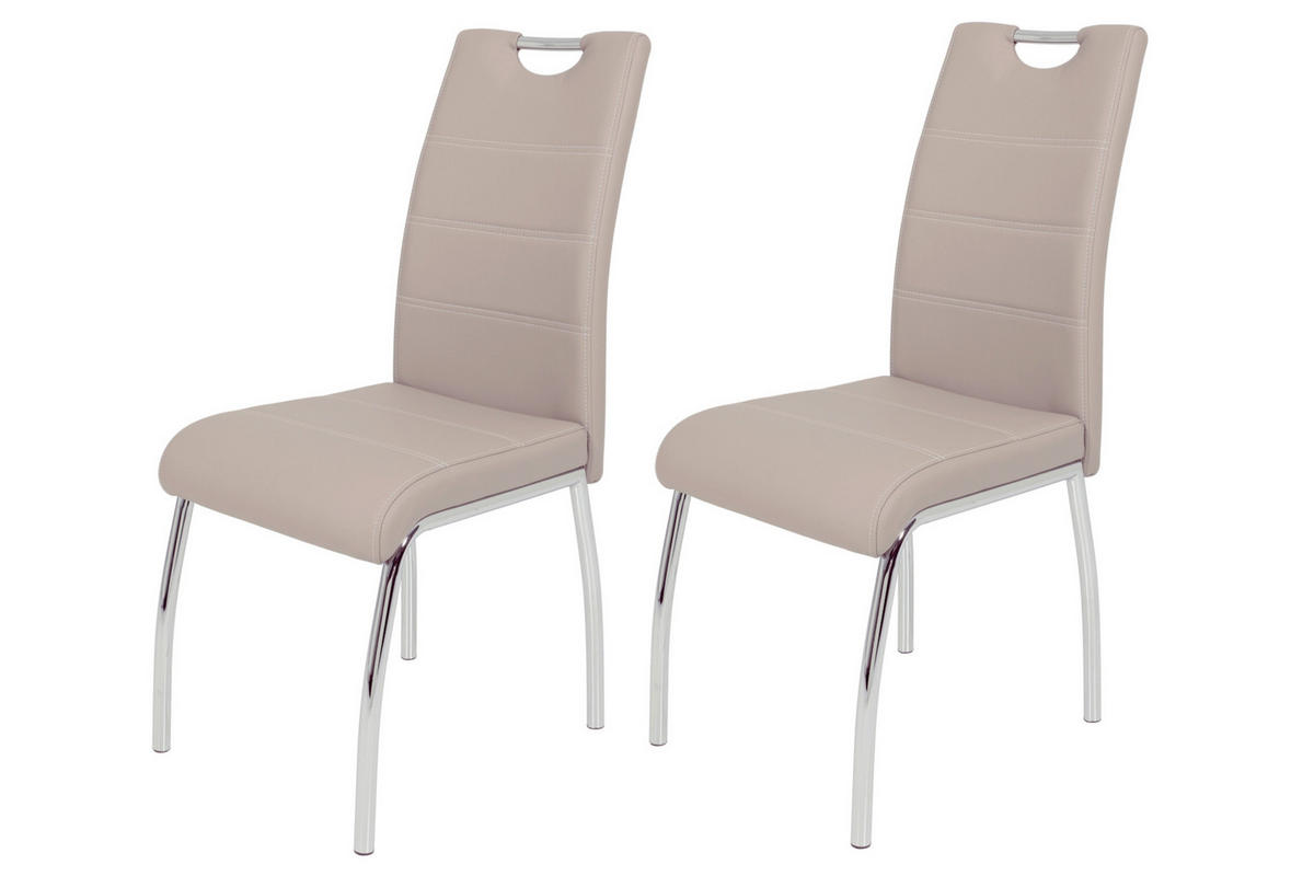 STUHL-SET 2 Stück  in Stahl Lederlook  - Chromfarben/Weiß, MODERN, Textil/Metall (44/98/61cm) - MID.YOU