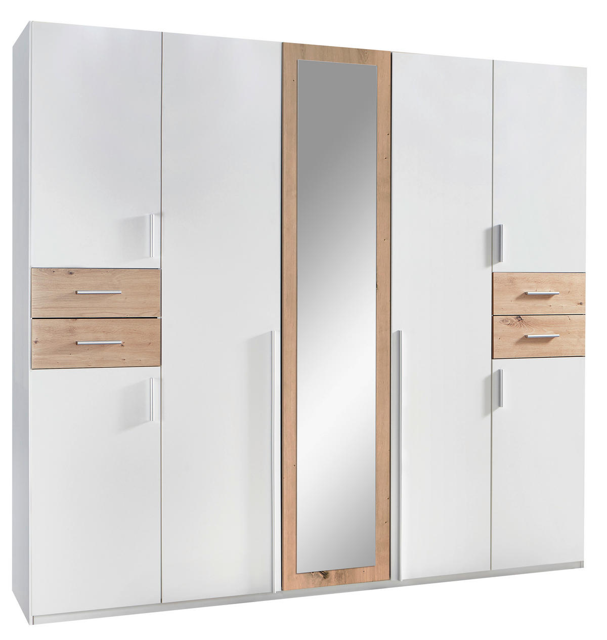 DREHTÜRENSCHRANK  in Weiß, Eiche Artisan  - Silberfarben/Eiche Artisan, Basics, Holzwerkstoff (225/208/58cm) - MID.YOU