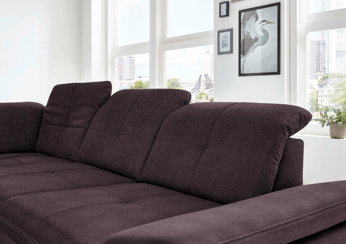 ECKSOFA in Mikrofaser Dunkelbraun  260/318 cm  - Dunkelbraun/Silberfarben, Design, Textil/Metall (260/318cm) - Beldomo Speed