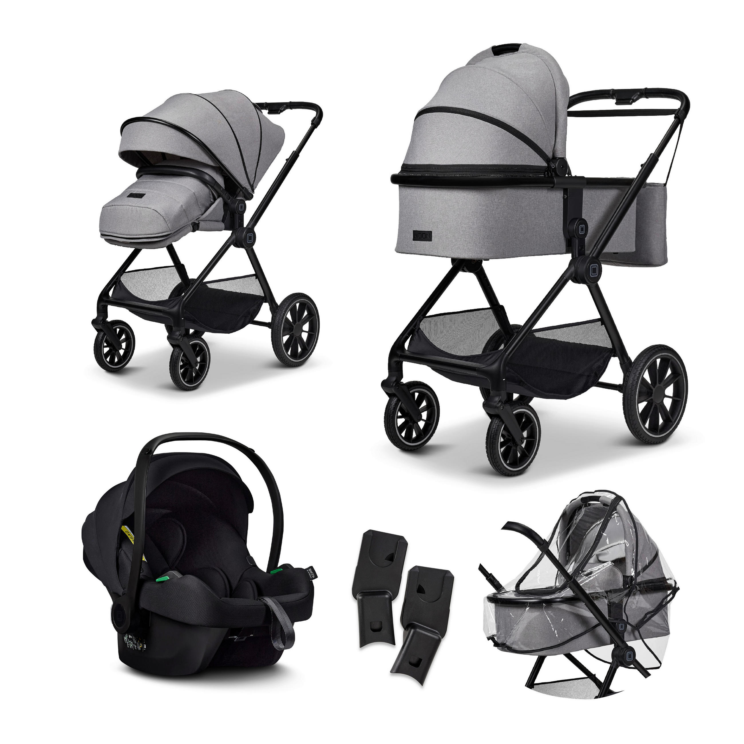 KINDERWAGENSET  Clicc Set  Stone  - Schwarz/Grau, Basics, Textil (84/61/114cm) - Moon