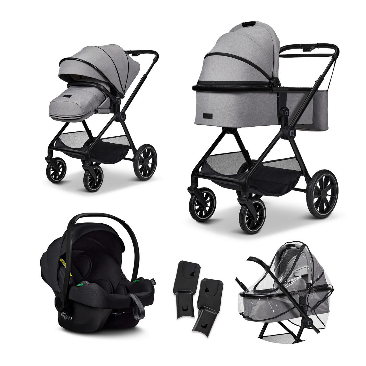 SET DJEČJIH KOLICA  Clicc Set  - siva/crna, Basics, tekstil (84/61/114cm) - Moon