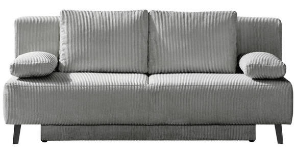 SCHLAFSOFA Spicy Cord Hellgrau  inkl. Rückenkissen, Armlehnenkissen, Bettkasten, Schlaffunktion  - Hellgrau/Schwarz, MODERN, Textil/Metall (193/85/88cm) - Novel