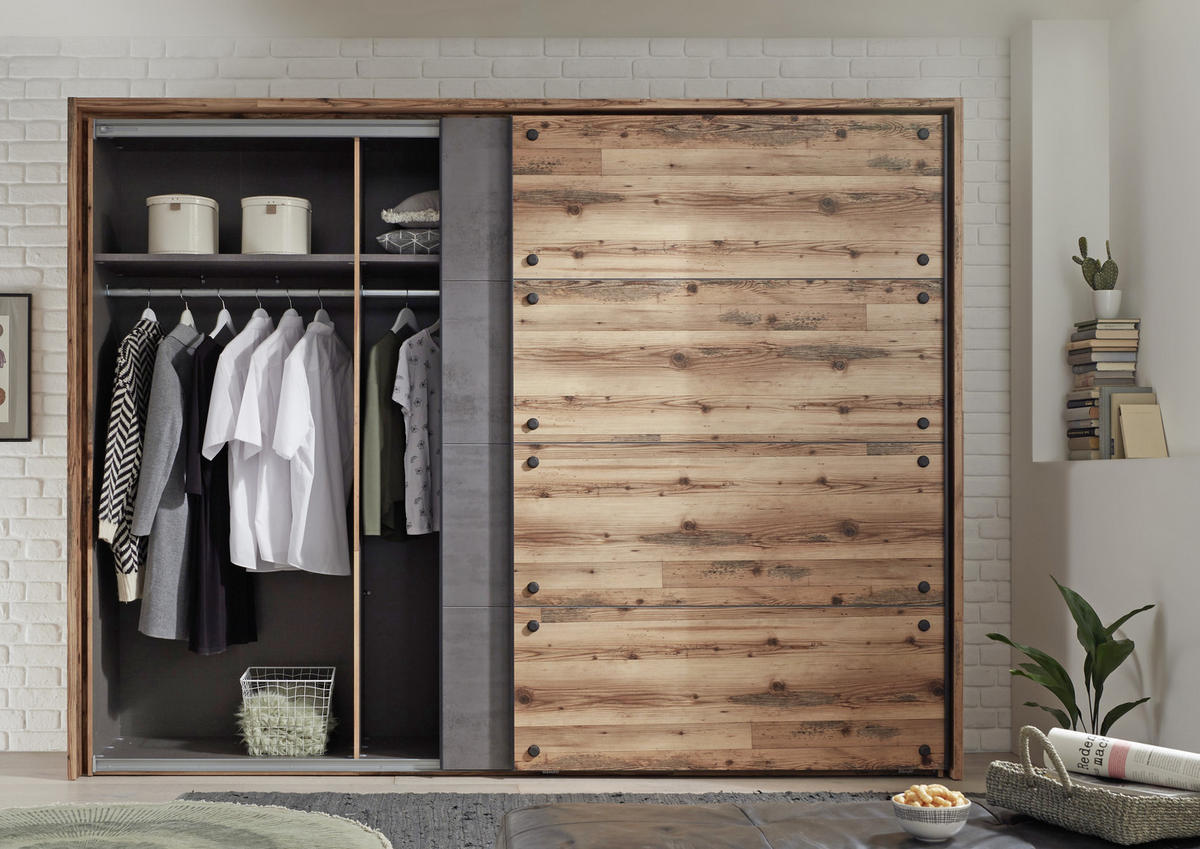 SCHWEBETÜRENSCHRANK 270/210/60 cm 2-türig Anthrazit, Fichtefarben  - Fichtefarben/Eichefarben, Design (270/210/60cm) - Livetastic