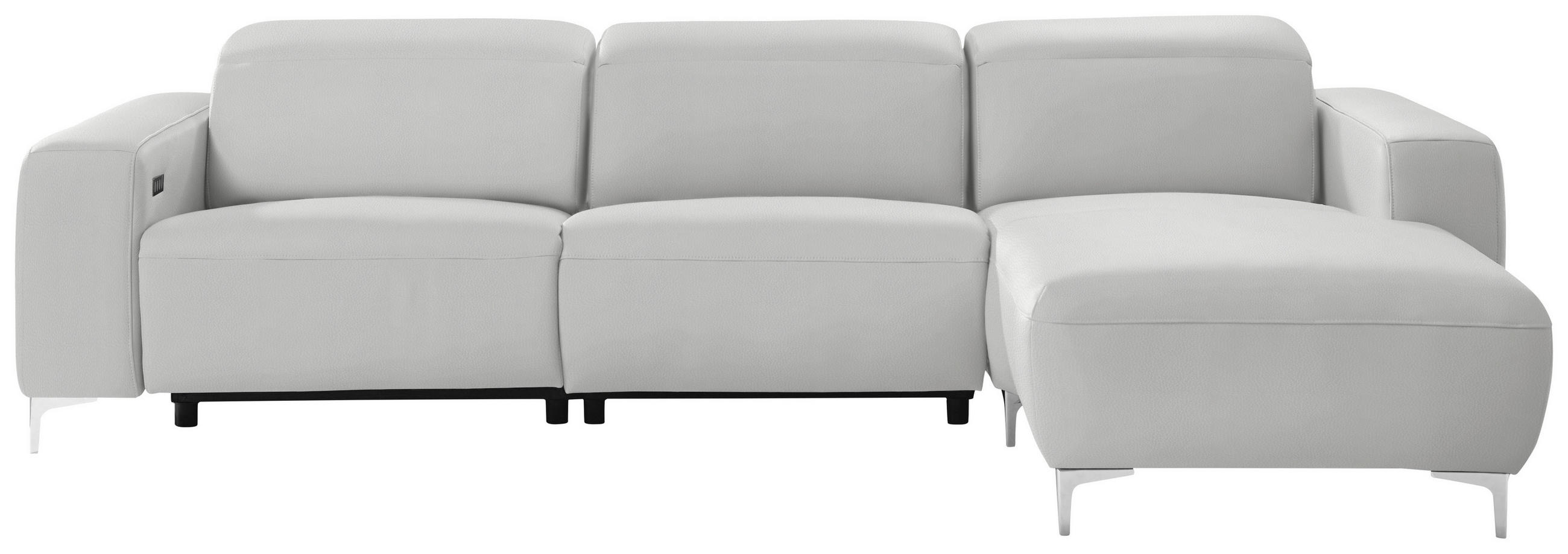 ECKSOFA in Echtleder Hellgrau  - Chromfarben/Hellgrau, Design, Leder/Metall (292/177cm) - Pure Home Lifestyle