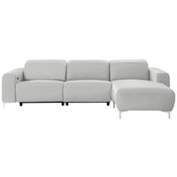 ECKSOFA in Echtleder Hellgrau  - Chromfarben/Hellgrau, Design, Leder/Metall (292/177cm) - Pure Home Lifestyle