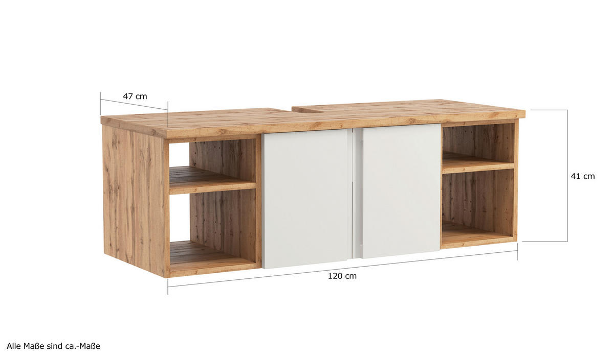 WASCHBECKENUNTERSCHRANK 120/41/47 cm  - Weiss/Eiche Wotan, Modern, Holzwerkstoff (120/41/47cm) - Held