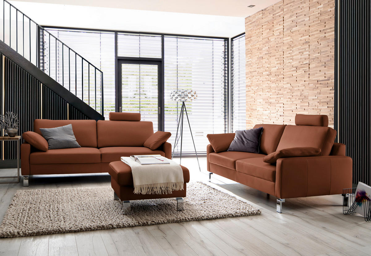 3-SITZER-SOFA in Echtleder Braun  - Chromfarben/Braun, Design, Leder/Metall (204/81/97cm) - Pure Home Lifestyle