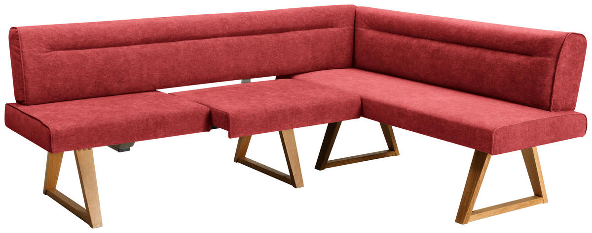 ECKBANK in Holz, Textil Rot, Eichefarben  - Eichefarben/Rot, Konventionell, Holz/Textil (230/170cm) - Moderano