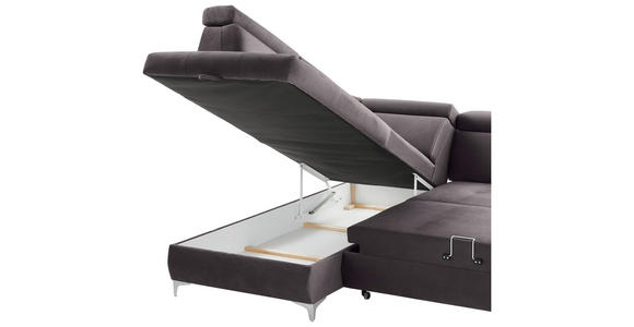ECKSOFA Grau Samt  - Chromfarben/Grau, KONVENTIONELL, Textil/Metall (206/271cm) - Carryhome