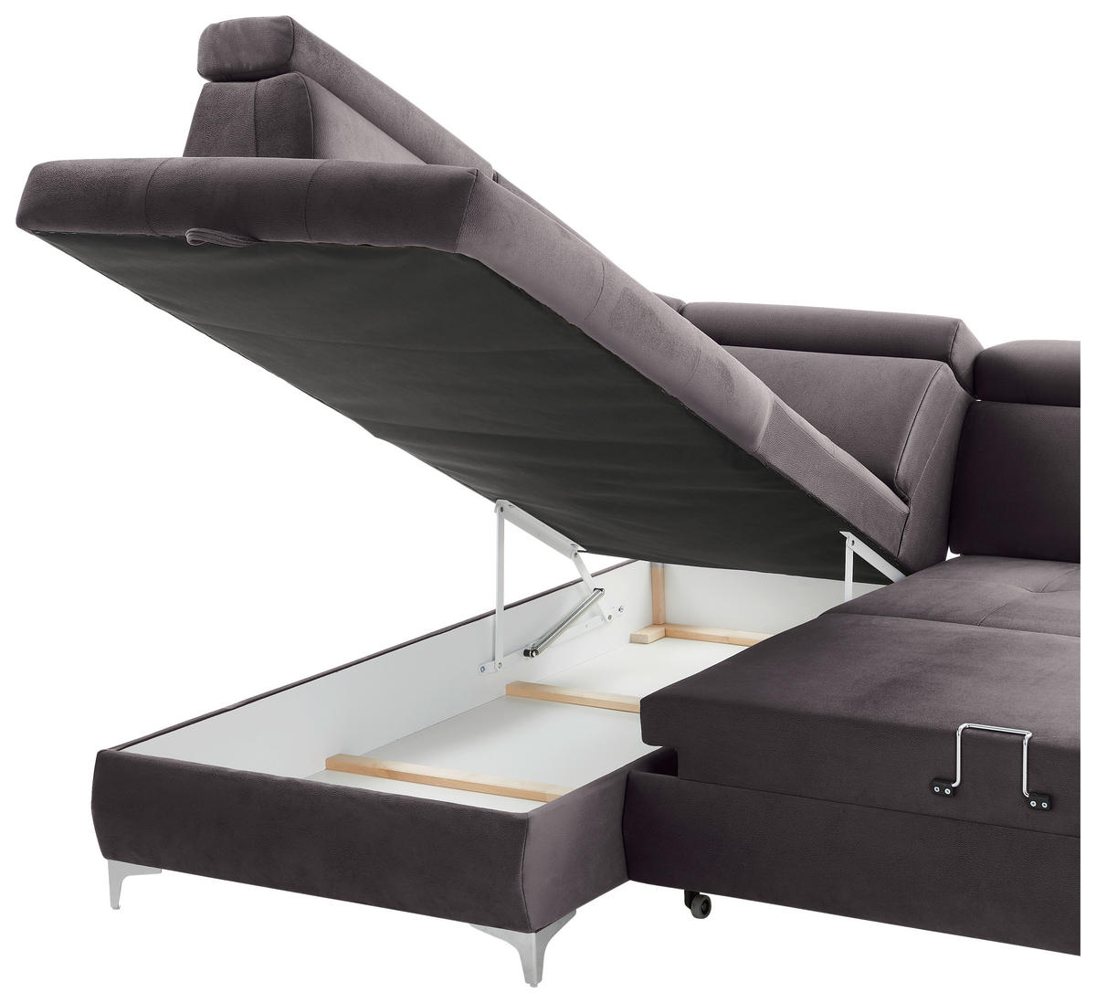 ECKSOFA in Samt Grau  - Chromfarben/Grau, KONVENTIONELL, Textil/Metall (206/271cm) - Carryhome