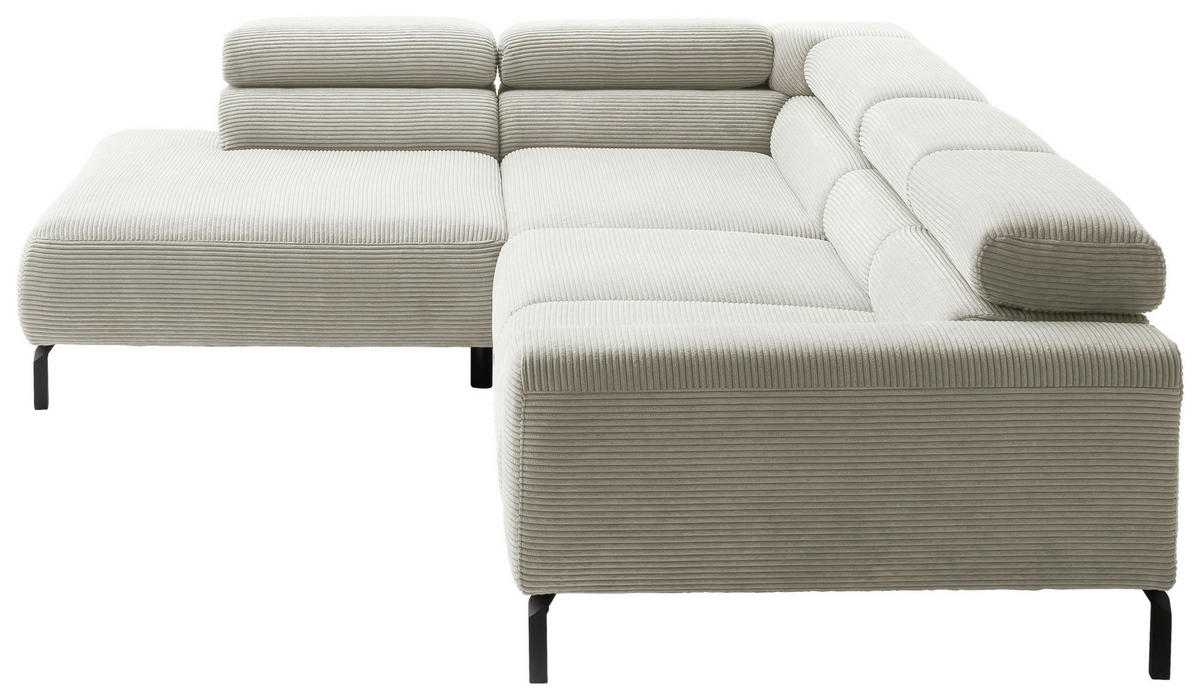 ECKSOFA inkl. Funktion in Cord Hellgrau  - Hellgrau/Schwarz, Modern, Textil/Metall (219/309cm) - Pure Home Lifestyle