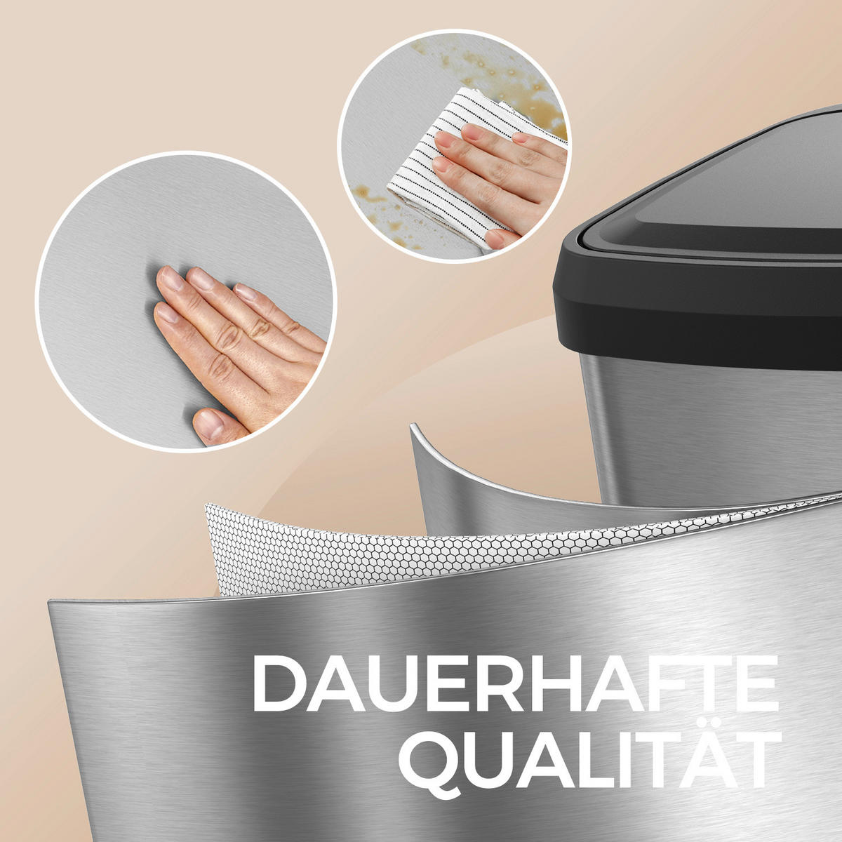 KÔŠ NA ODPADKY  68 l - čierna/strieborná, Basics, kov/plast (40,5/78/35cm)