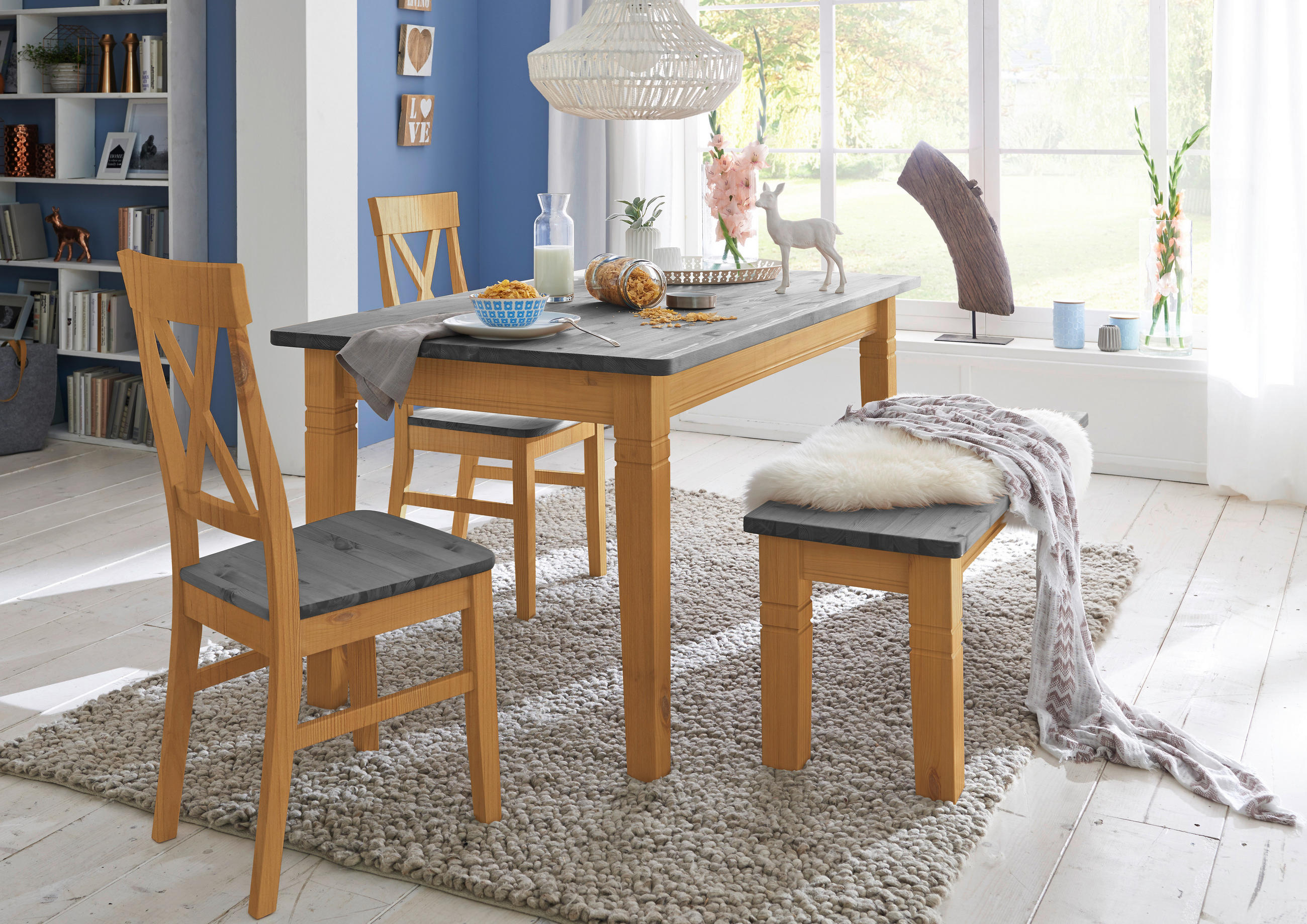 STUHL Grau, Laugenfarbig Kiefer massiv  - Laugenfarbig/Grau, ROMANTIK / LANDHAUS, Holz (45/94/43cm) - Boxxx