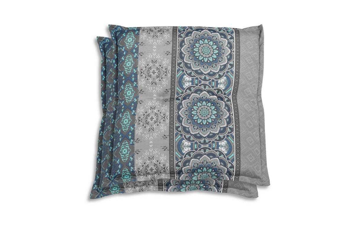 GARTENHOCKERAUFLAGE 2er-Set in Blau, Grau, Hellgrau Ornament  - Blau/Hellgrau, Basics, Textil (50/7/50cm)