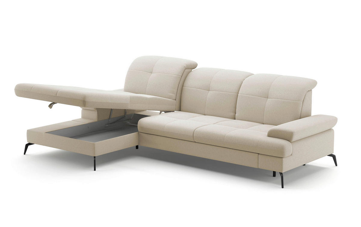 ECKSOFA Creme Flachgewebe  - Creme/Schwarz, KONVENTIONELL, Textil/Metall (185/279cm) - Sit & More